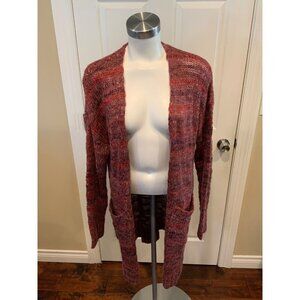 Allison Joy Pink & Purple Long Open Knit Cardigan Sweater, Size Medium